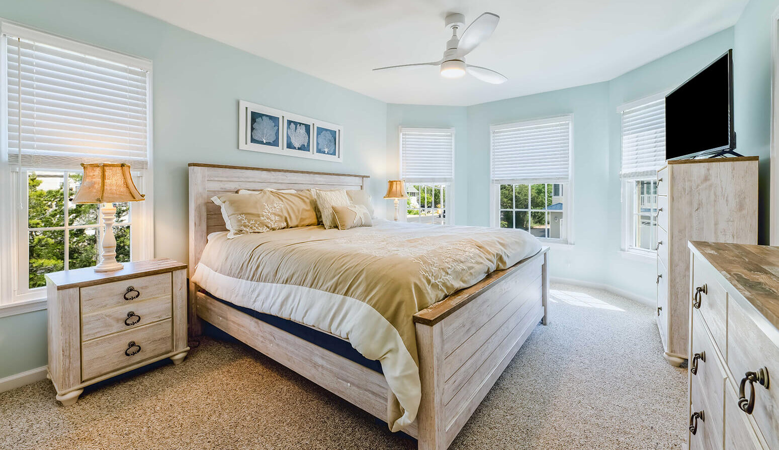 blue painted bedroom